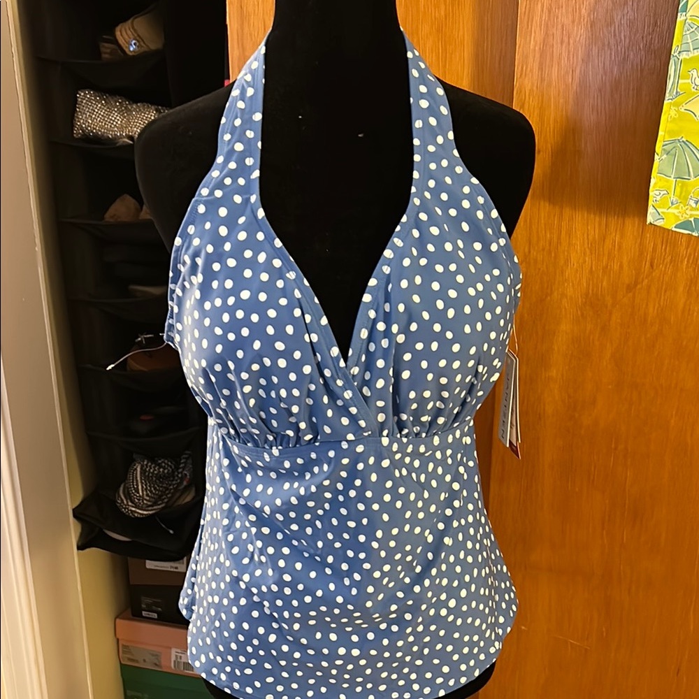 Jantzen blue and polka dot bathing suit. Padded bra-